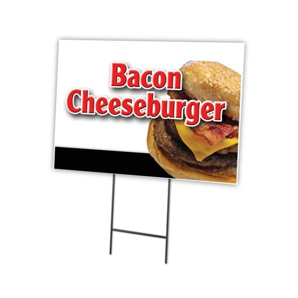 Bacon Cheeseburger Yard Sign & Stake outdoor plastic coroplast window, C-1216-DS-Bacon Cheeseburger